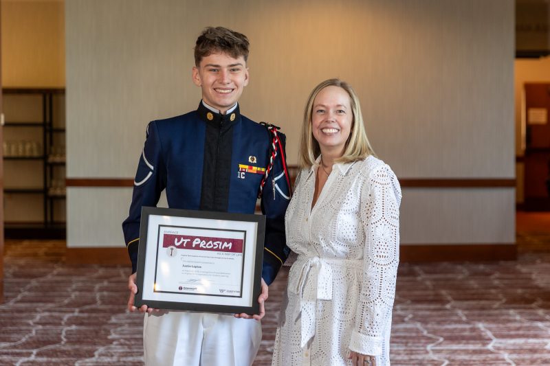 Justin Laptos with Vice President for Student Affairs Frances Keene